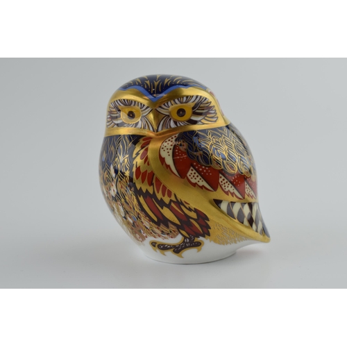 9 - Royal Crown Derby paperweight in the form of a Little Owl, first quality with gold stopper.