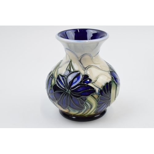 90 - Boxed Moorcroft vase in the Chilean Crocus pattern, M1/3, 10cm tall.