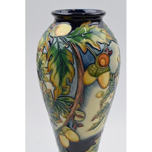 93 - Boxed Moorcroft trial vase in the Shirewood pattern, 75/10, 27.5cm tall.