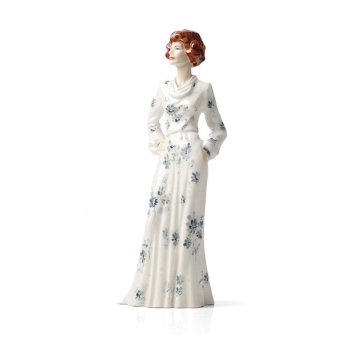 141 - Royal Doulton prototype lady figure of a woman dressed in a white floral dress, backstamp to base, 2...