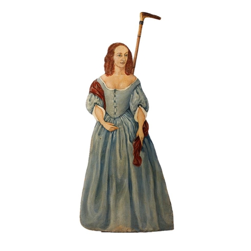 216 - Stick stand with decoupage decoration to front in the form of a lady in period dress. Hardwood back ... 