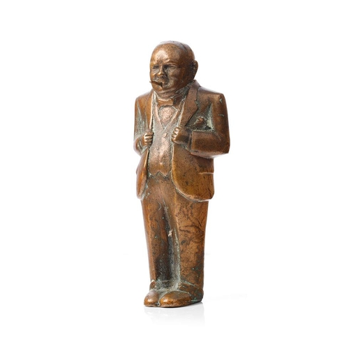 292 - Bronze figure of Sir Winston Churchill with a cigar, made from a sand casting, impressed 'CT 1943', ... 