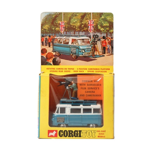 303 - Corgi Toys No. 479 Commer Van with Samuelson Film Service's Cameraman with black suitcase, boxed.