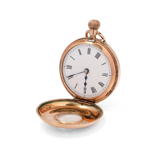 412 - 9ct gold ladies half hunter pocket watch with Arabic numerals, gross weight 21.7 grams.