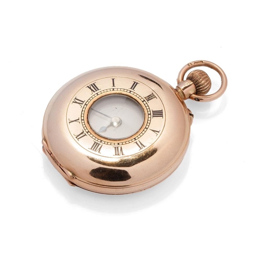 412 - 9ct gold ladies half hunter pocket watch with Arabic numerals, gross weight 21.7 grams.