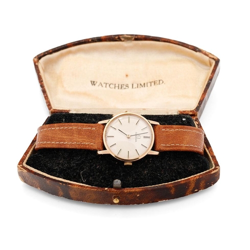 413 - Boxed Omega ladies wristwatch in 9ct gold case on leather strap with original Watches Limited box, i... 