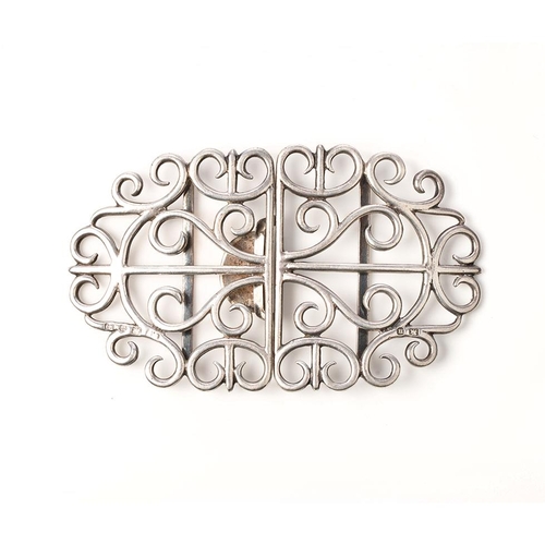 446 - Hallmarked silver large belt buckle, Birmingham 1894, 74.3 grams, 11.5cm wide.