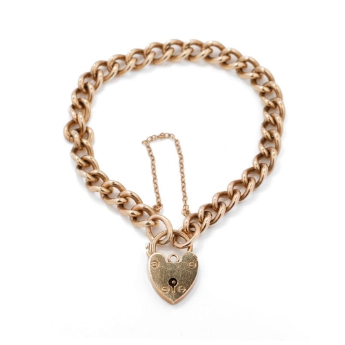 549 - 9ct gold curb link bracelet with heart shaped padlock, with safety chain, fully hallmarked, 23.1 gra... 