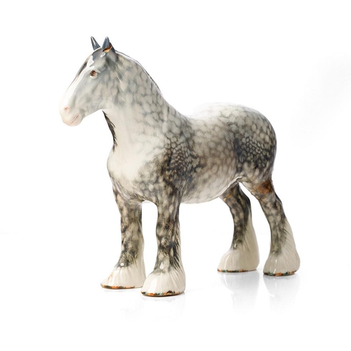 63 - Early Beswick 4 hole Rocking Horse Grey 818 shire with early painted decoration with blue / grey ton... 