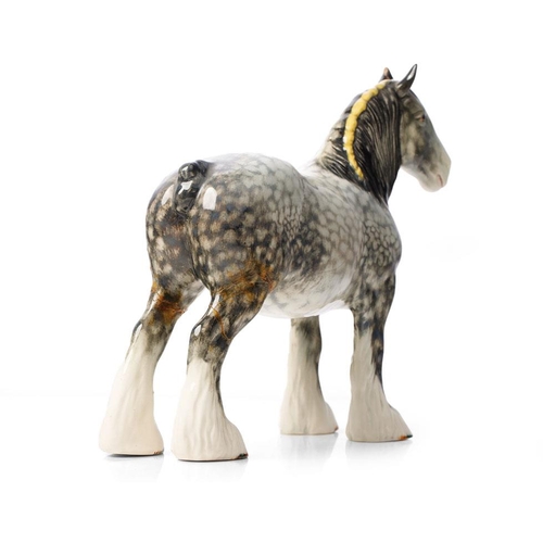 63 - Early Beswick 4 hole Rocking Horse Grey 818 shire with early painted decoration with blue / grey ton... 