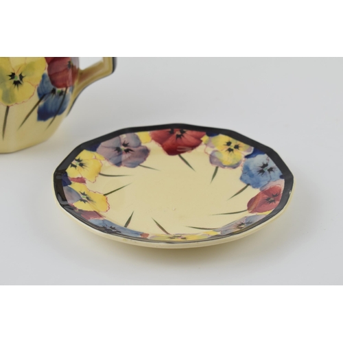 122 - Royal Doulton 'Pansy' pattern milk jug and shaped edge side plate, 14cm diameter (2).