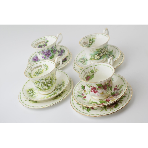 167 - Royal Albert Flower of the Month trios to include February, May, January and Decembers (12).