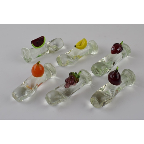 208 - A set of 6 vintage glass knife rests with fruit finials, possibly French, 7.5cm long (6).