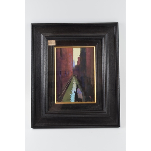 258 - Gondola in a Dark Side. Canal Study of Venice. Robin Pickering May 2005. In original frame. 36cm x 4... 