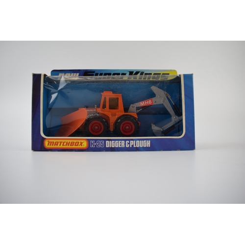 298 - Boxed Matchbox Super Kings K-25 Digger & Plough, K-28 Bedford Skip Truck, and K-29 Ford Delivery Van... 