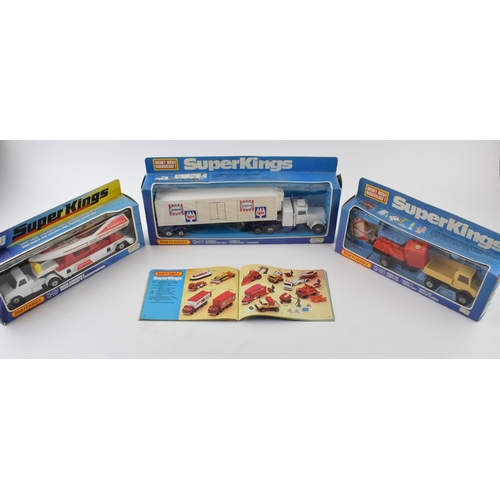 299 - Boxed Matchbox Super Kings K-27 'Miss Embassy' Powerboat and Transporter, K-30 Unimog and Compressor... 