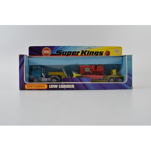 302 - Boxed Matchbox Super Kings K-23 Articulated Low Loader with Bulldozer, K-74 Volvo Estate (metallic r... 