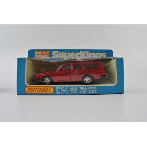 302 - Boxed Matchbox Super Kings K-23 Articulated Low Loader with Bulldozer, K-74 Volvo Estate (metallic r... 