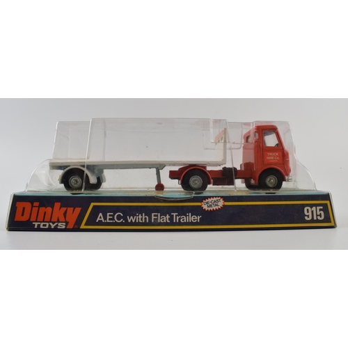 314 - Dinky 915 A.E.C. with Flat Trailer, (orange cab, white interior, silver trim, cast hubs) 'Truck Hire... 