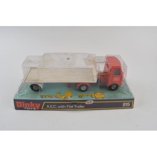 314 - Dinky 915 A.E.C. with Flat Trailer, (orange cab, white interior, silver trim, cast hubs) 'Truck Hire... 