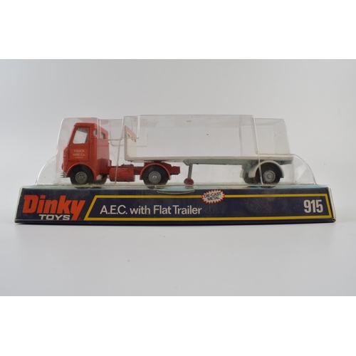 314 - Dinky 915 A.E.C. with Flat Trailer, (orange cab, white interior, silver trim, cast hubs) 'Truck Hire... 