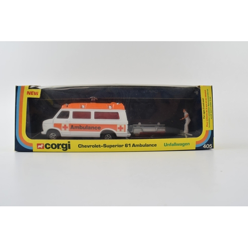 317 - Corgi Toys boxed die-cast collectables 405 Chevrolet-Superior 61 Ambulance, 412 Mercedes-Benz 240D P... 