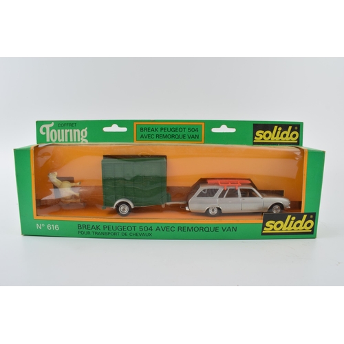 339 - A collection of vintage Solido boxed toys to include. N0. 616 Peugeot 504 with Horse Box, No, 373 Ca... 