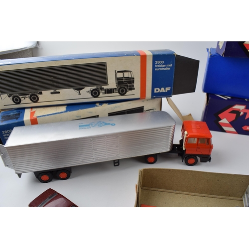 351 - A mixed collection of vintage die-cast vehicles to include Corgi and Teckno, Trucks and Trailers, (b... 