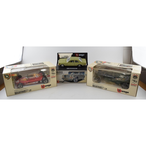 352 - Boxed die-cast Burago models 1/14 scale Grand Prix 1 together a Rolls Royce Camargue and another Pol... 