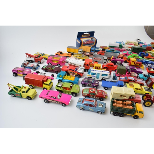 364 - Vintage die-cast cars. A good collection of unboxed Matchbox Lesney Series, Corgi Juniors Whizz Whee... 