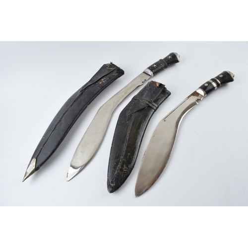 381 - 20th century Gurkha style Kukri knife in black leather scabbard together with smaller example (2),  ... 