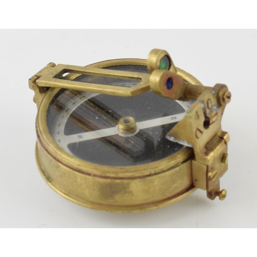 382 - A military style sighting compass in brass case with screw thread for attaching to stand or mount.