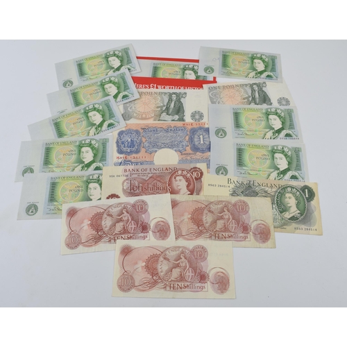 401 - English bank notes to include One Pound notes of varying styles, Ten Shilling notes and similar (Qty... 