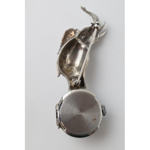 429 - Continental silver ornate ladies fob watch featuring an elephant on a ball, in ticking order, 65mm t... 