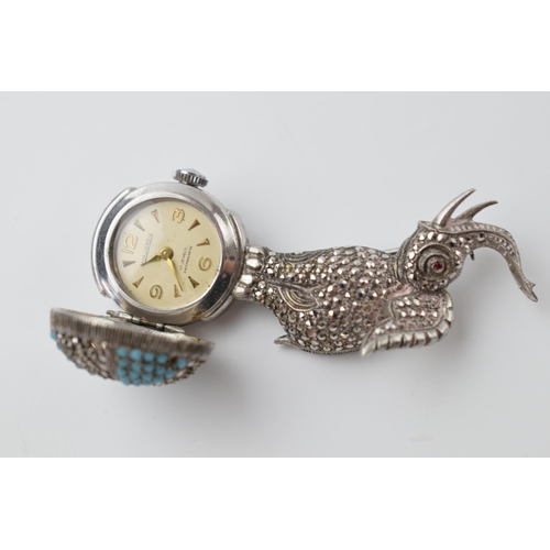 429 - Continental silver ornate ladies fob watch featuring an elephant on a ball, in ticking order, 65mm t... 