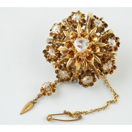 578 - Early to mid Victorian Russian 14ct gold 56 Zotnik diamond brooch. 2.5 ct calculated old rose cut di... 