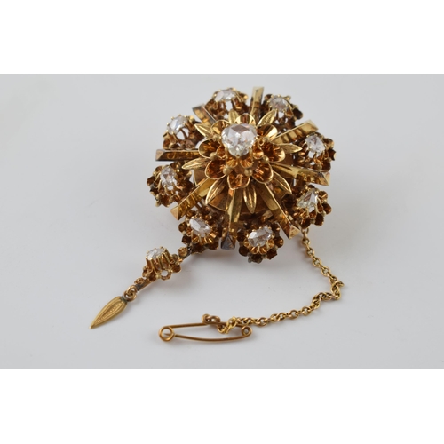 578 - Early to mid Victorian Russian 14ct gold 56 Zotnik diamond brooch. 2.5 ct calculated old rose cut di... 