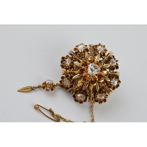 578 - Early to mid Victorian Russian 14ct gold 56 Zotnik diamond brooch. 2.5 ct calculated old rose cut di... 