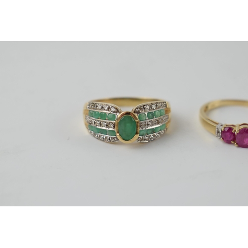 592 - 9ct gold jade style ring, size Q/R, with a similar stone set ring, size P, combined 5.4 grams (2).