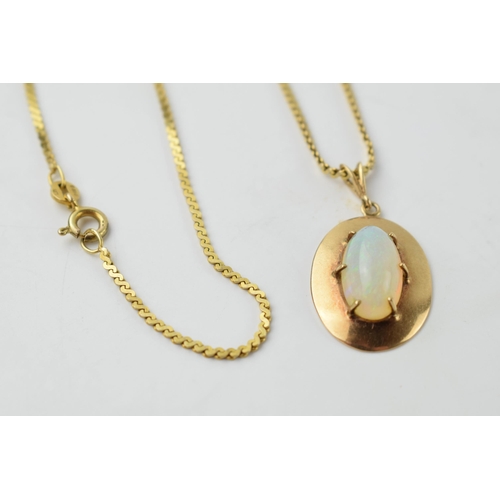 619 - 9ct gold opal set pendant on 9ct gold chain, 46cm long, 6.4 grams.