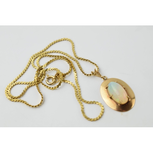 619 - 9ct gold opal set pendant on 9ct gold chain, 46cm long, 6.4 grams.