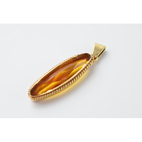 648 - 9ct gold citrine pendant, 5.2 grams, 4.5cm long.