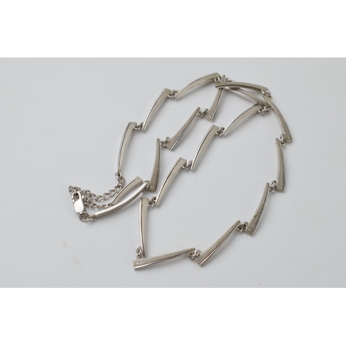 676 - Silver link necklace with small diamond chips, 18.4 grams, 44cm long.