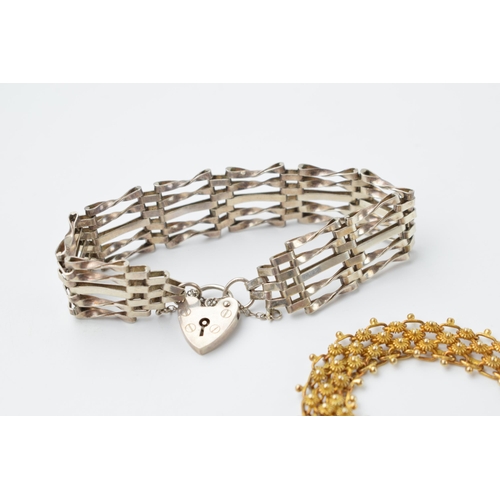 680 - Silver gate bracelet with a continental silver gilt bracelet, 31.2 grams.