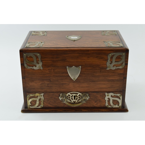 210 - Victorian oak stationery box with pull out drawer, revealing letter rack, with metal fixings and han... 