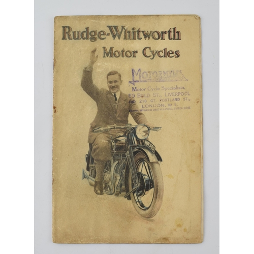 231 - Early Rudge Whitworth motorcycles catalogue. Dated 1929. 20 pages with nice illustrations of models ... 