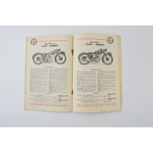 231 - Early Rudge Whitworth motorcycles catalogue. Dated 1929. 20 pages with nice illustrations of models ... 