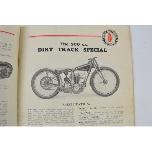 231 - Early Rudge Whitworth motorcycles catalogue. Dated 1929. 20 pages with nice illustrations of models ... 