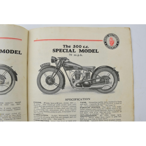 231 - Early Rudge Whitworth motorcycles catalogue. Dated 1929. 20 pages with nice illustrations of models ... 