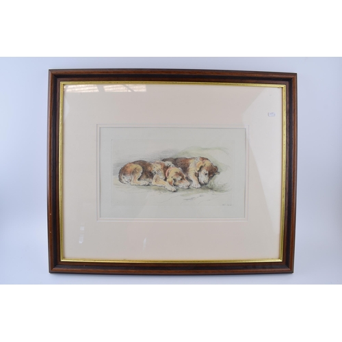 260 - Herbert Dicksee etching 'Recumbent Puppies' signed artist proof: Airdale Terrier Puppies Measuring 2... 